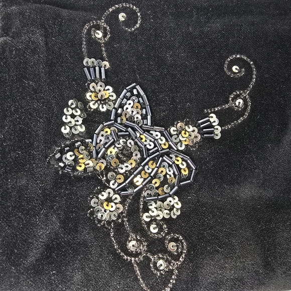 EXPRESS Vintage Black Velvet Sequin Clutch Bag Kiss Lock Purse Women’s‎ Evening - Picture 2 of 9